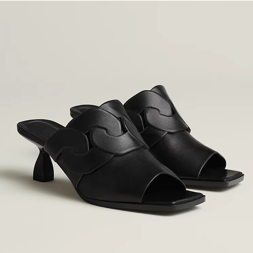 Hermes Hanna 55 Sandal Open Toe Mules Shoes Noir/Black 36.5 NIB